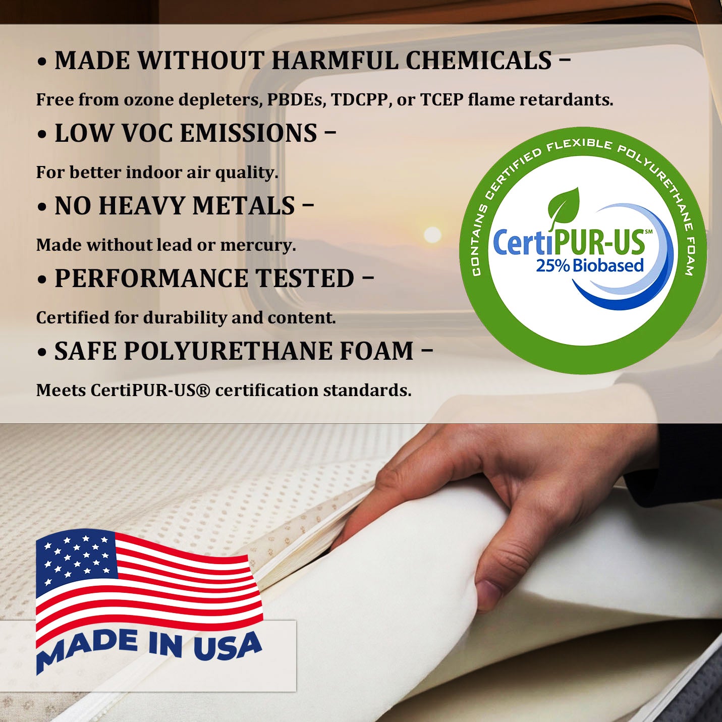 Easy Care Semi Truck Mattress with Washable Water-Resistant Protective Zipper Cover with Non Slip Bottom , CertiPUR-US Certified, Made in USA