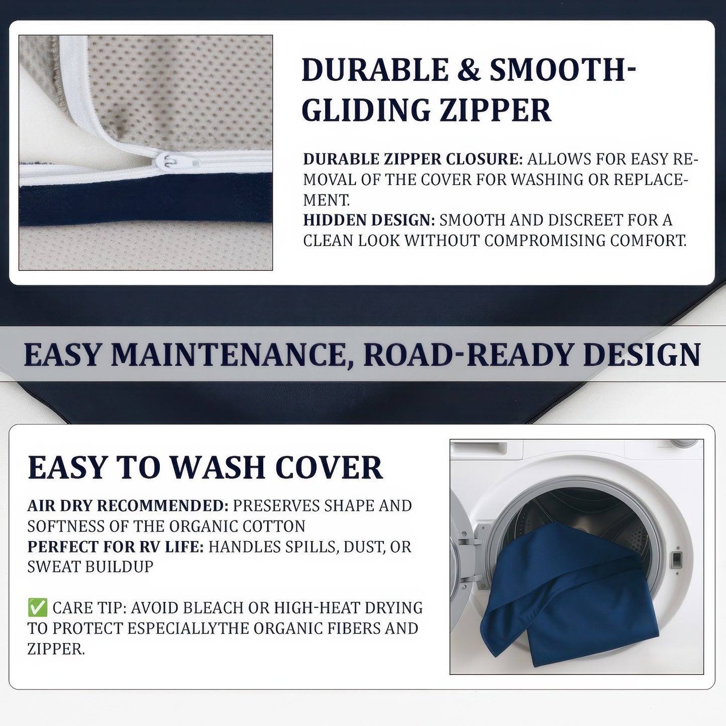 Precut Size RV Mattress with Water Resistant Zipper Cover
