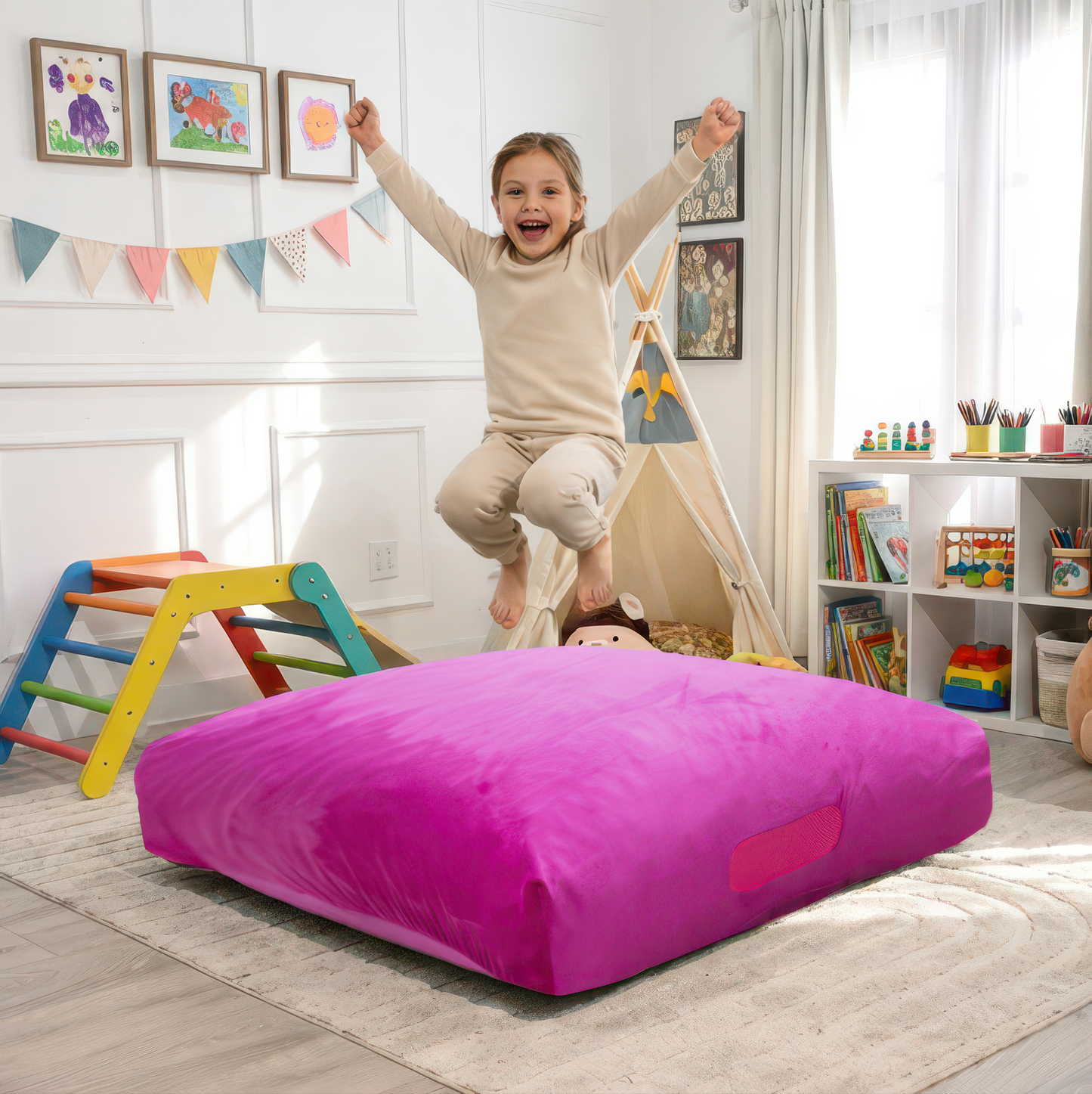 Sensory Crash Pad with Foam Blocks for Autistic Kids, Soft & Washable Cover – Ideal for Kids & Adults to Jump, Play, Relax