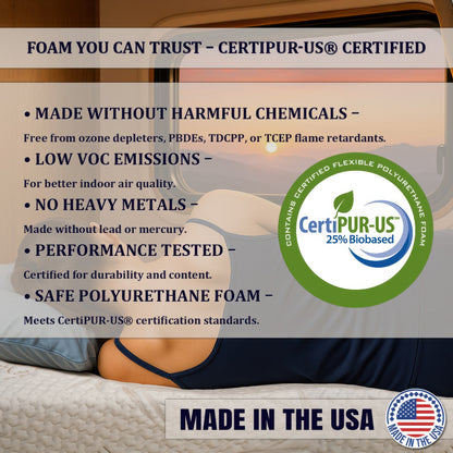 RV Precut Size Mattress with Organic Blend Zipper Water- Resistant Cover & Nonslip Base