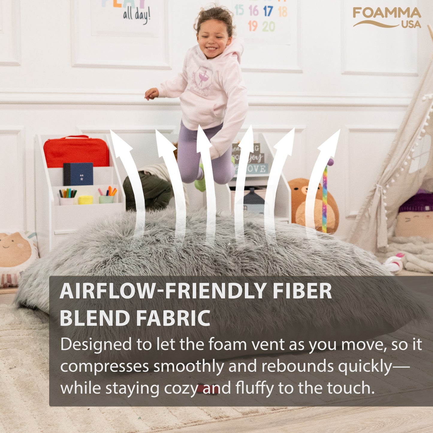Sensory Crash Pad Long Pile Faux Fabric for Autistic Kids, Soft & Washable Cover – Ideal for Kids & Adults to Jump, Play, Relax
