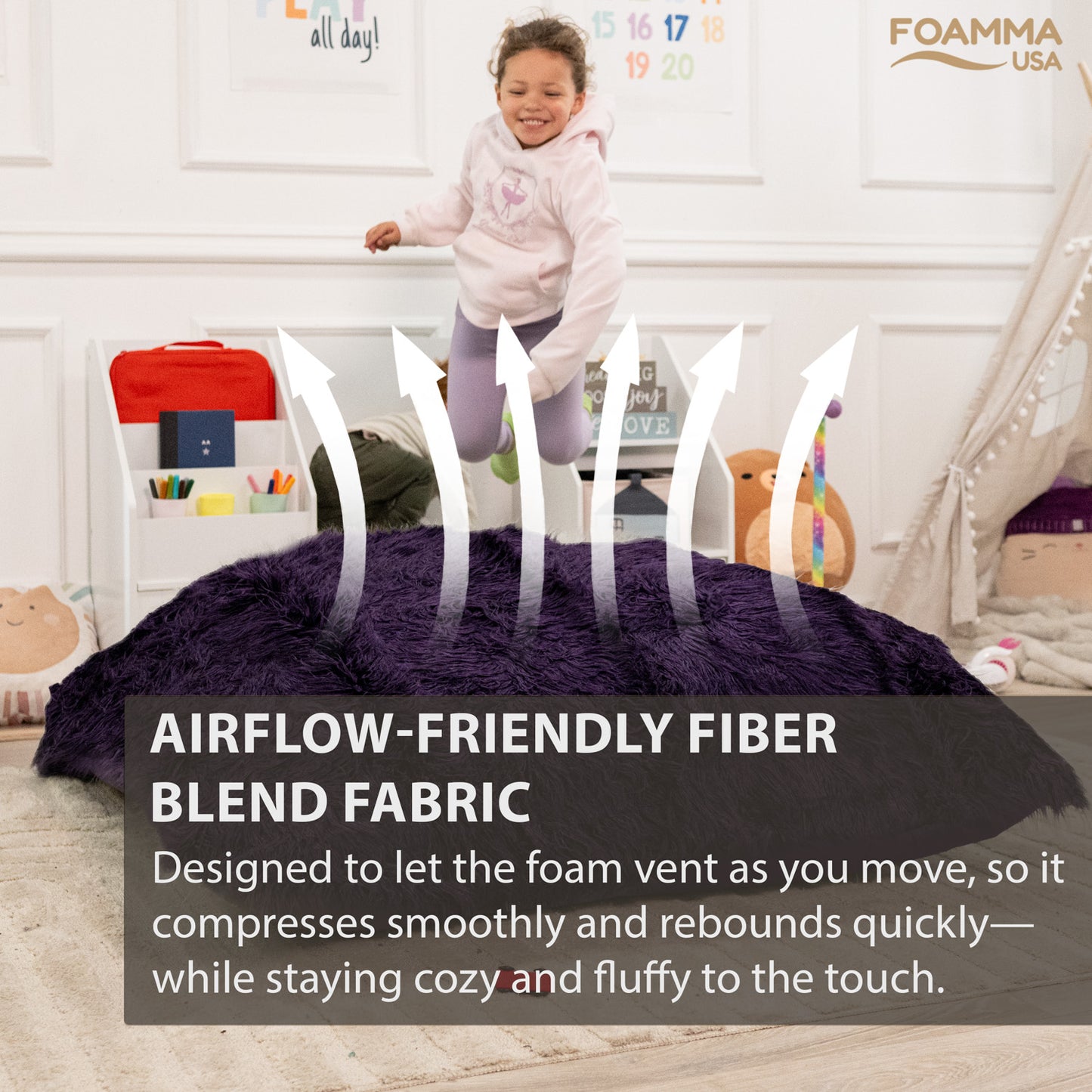 Sensory Crash Pad Long Pile Faux Fabric for Autistic Kids, Soft & Washable Cover – Ideal for Kids & Adults to Jump, Play, Relax