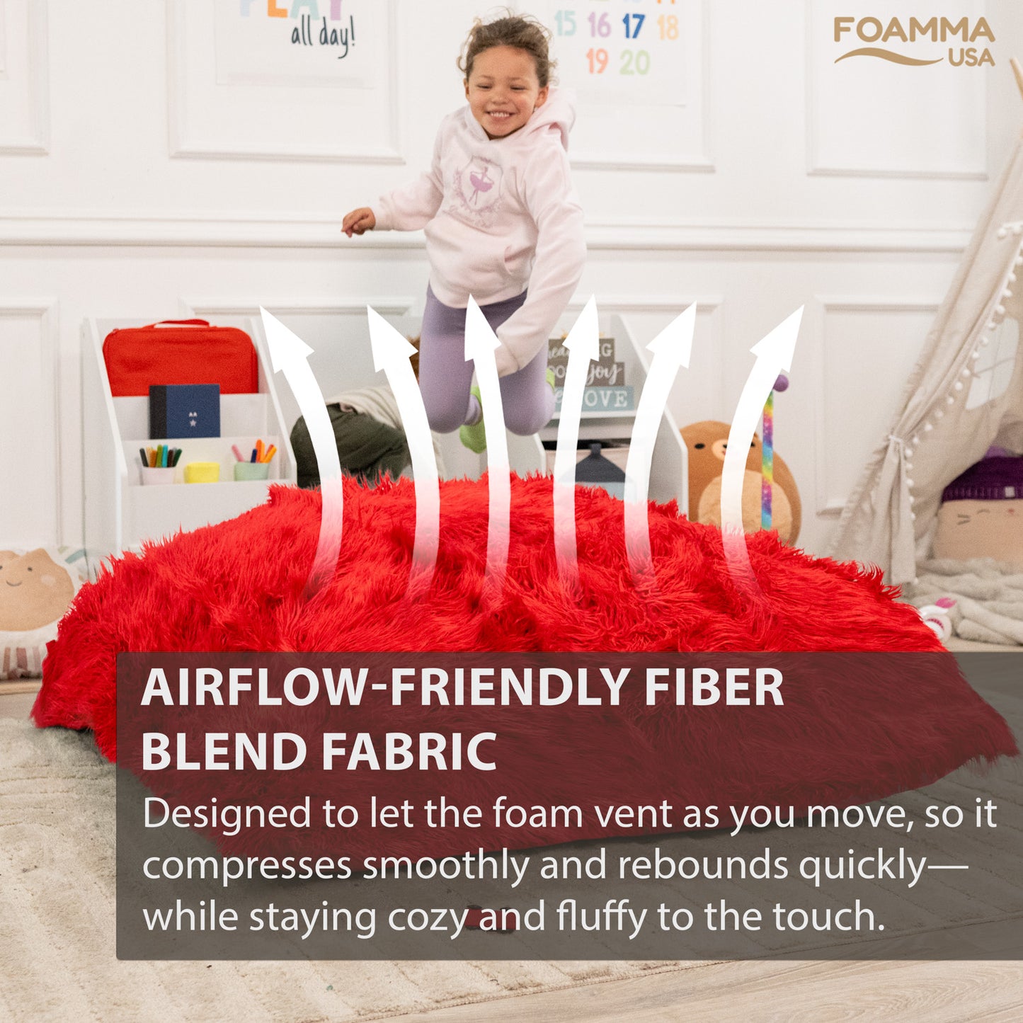 Sensory Crash Pad Long Pile Faux Fabric for Autistic Kids, Soft & Washable Cover – Ideal for Kids & Adults to Jump, Play, Relax