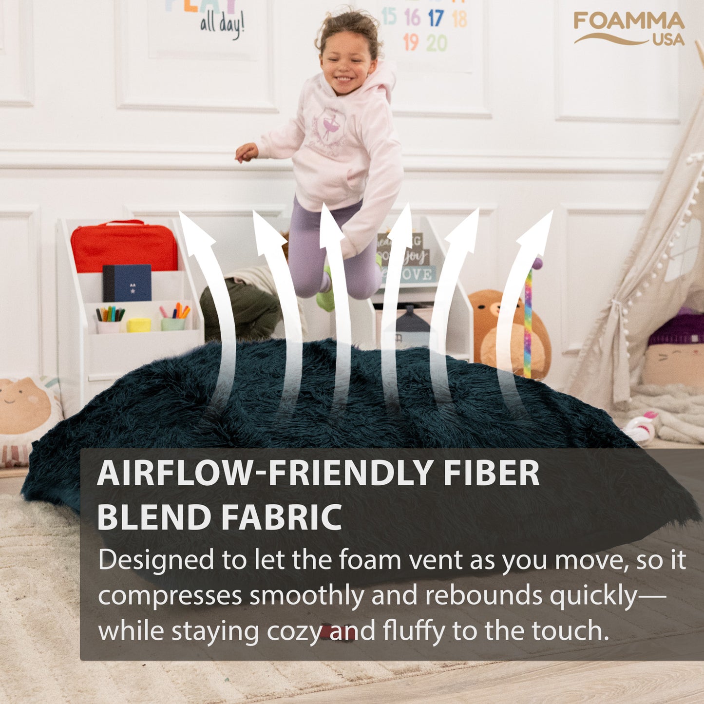 Sensory Crash Pad Long Pile Faux Fabric for Autistic Kids, Soft & Washable Cover – Ideal for Kids & Adults to Jump, Play, Relax