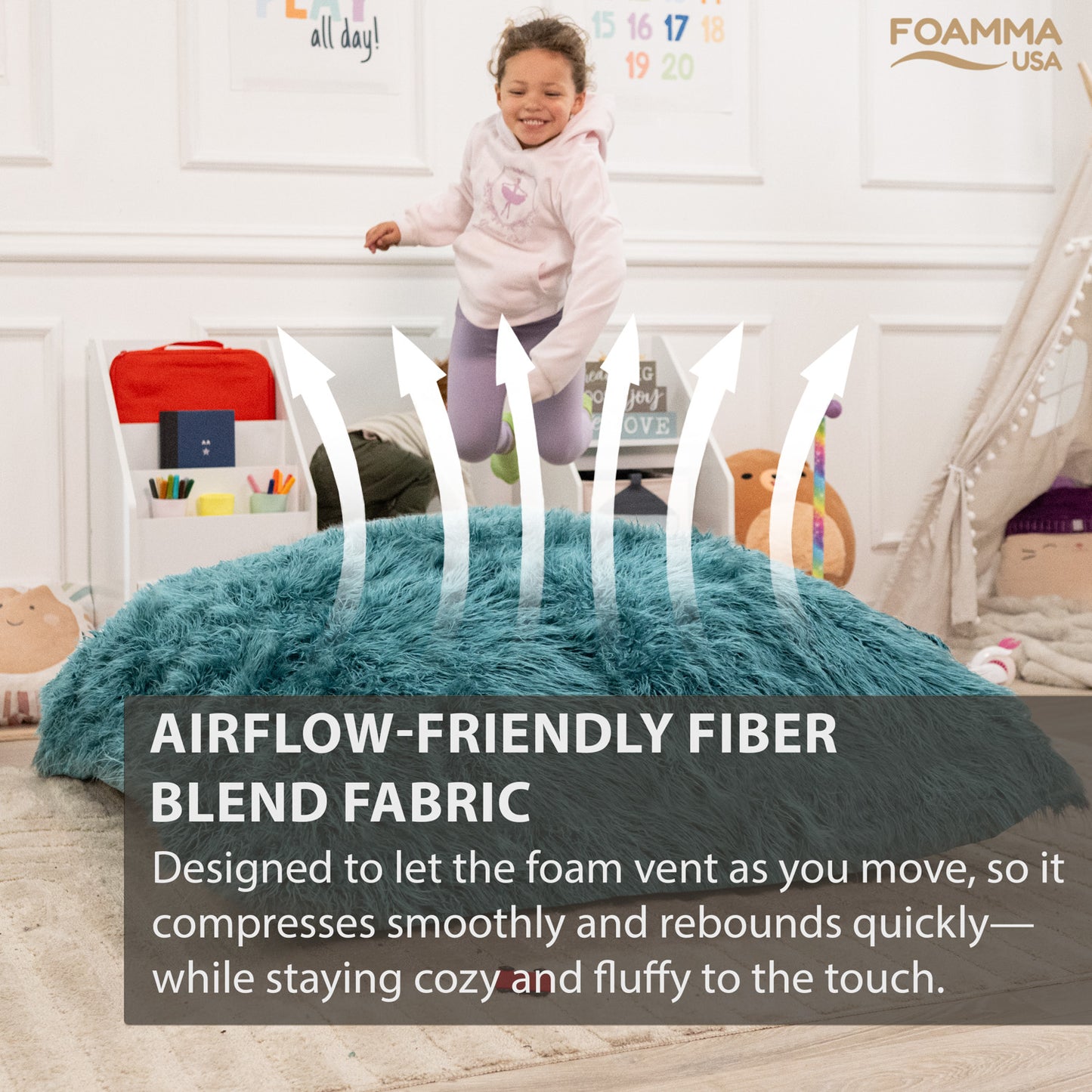 Sensory Crash Pad Long Pile Faux Fabric for Autistic Kids, Soft & Washable Cover – Ideal for Kids & Adults to Jump, Play, Relax