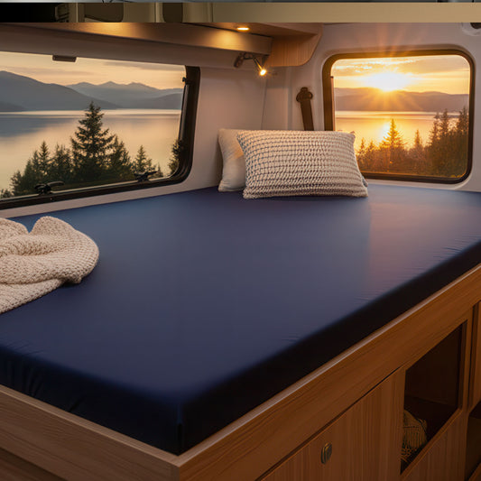 Custom RV Mattress with Water Resistant Zipper Blue Cover