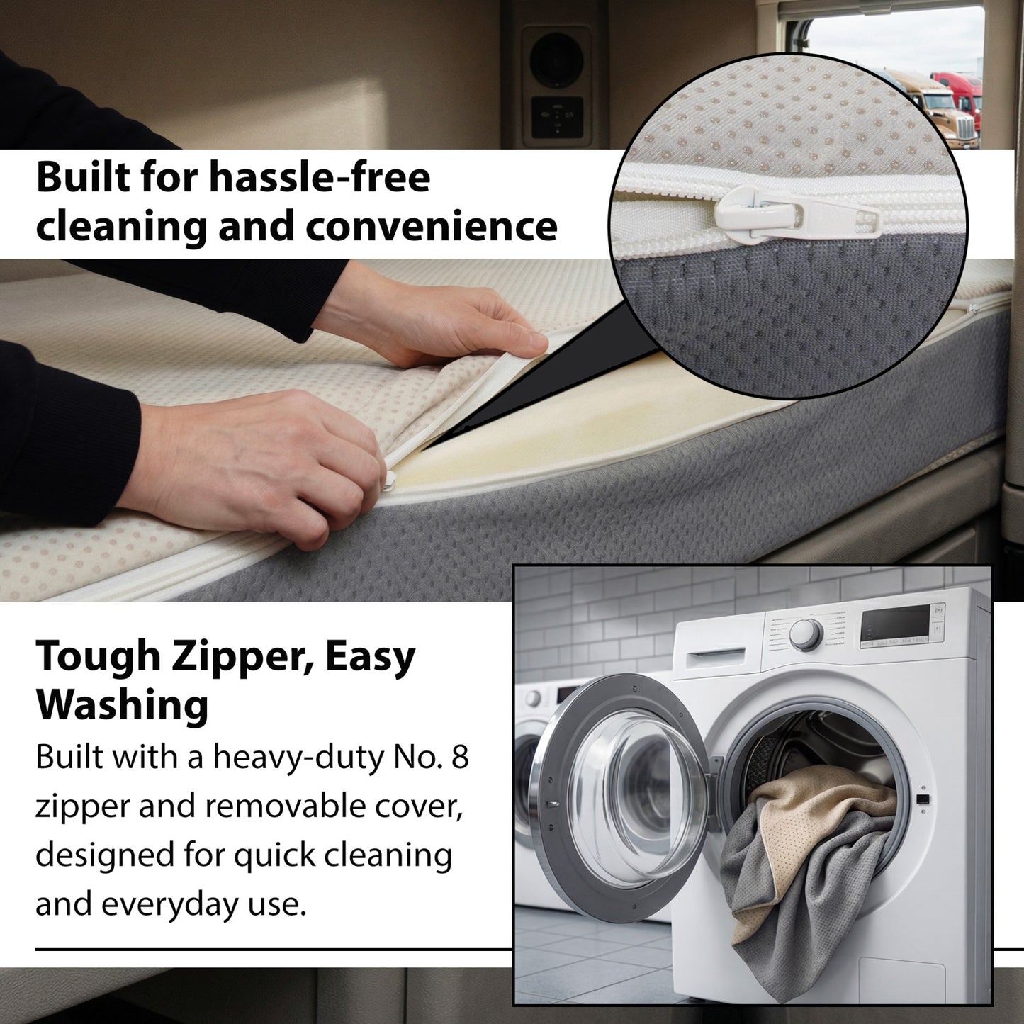 Easy Care Semi Truck Mattress with Washable Water-Resistant Protective Zipper Cover with Non Slip Bottom , CertiPUR-US Certified, Made in USA