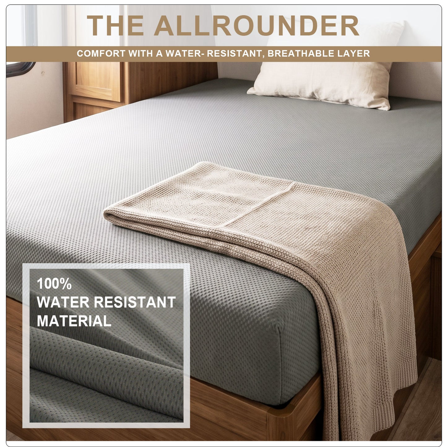 Custom Cut & Shape Grey RV Mattress with Water Resistant Zipper Cover w. optional foldable sections--Starting at $89.99