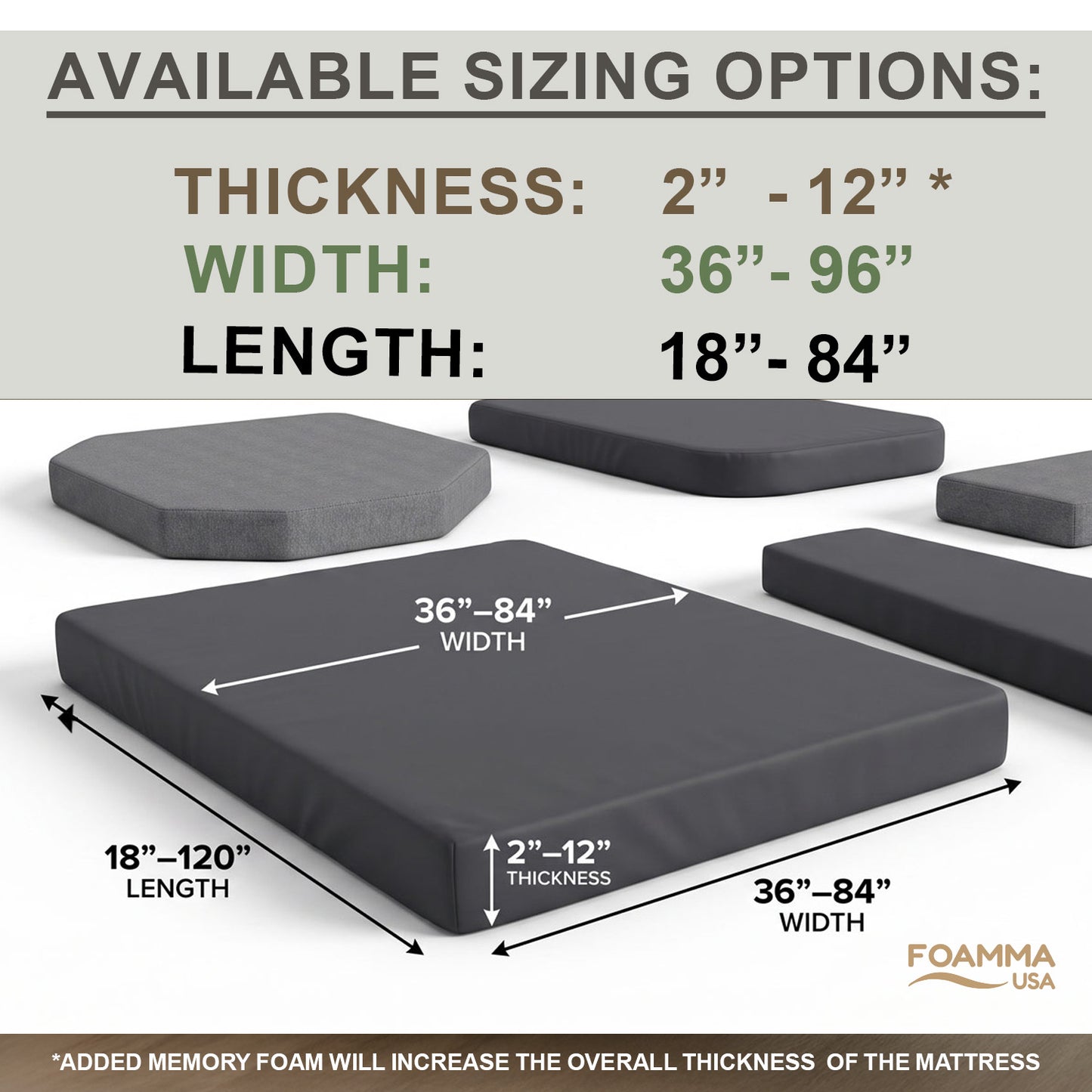 Custom Cut & Shape Grey RV Mattress with Waterproof Zipper Cover w. optional foldable sections--Starting at $89.99 (Copy)