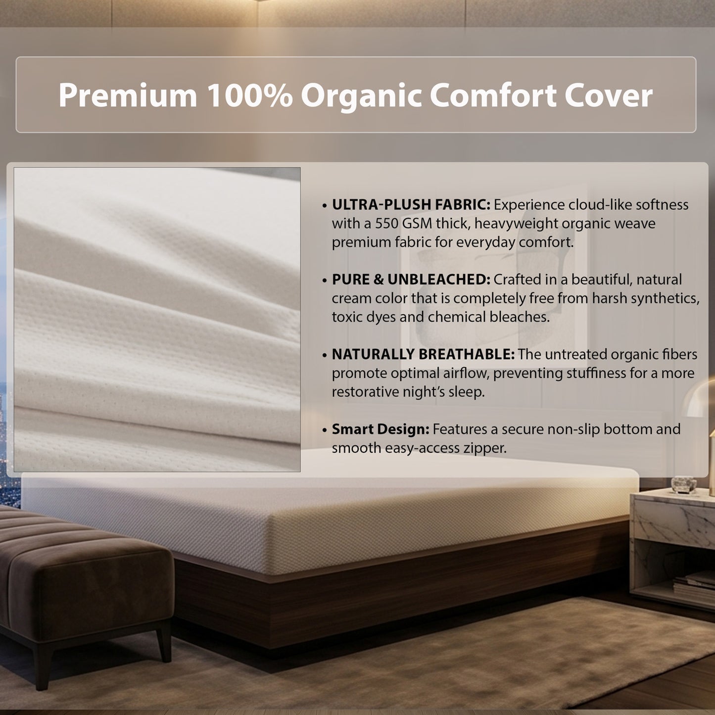 Our Deluxe Mattress with 100% Organic Zipper Cover: Custom Cut & Shape Organic Mattress with Easy-Care Zipper Cover & Non Slip Bottom - Starting at $209.90
