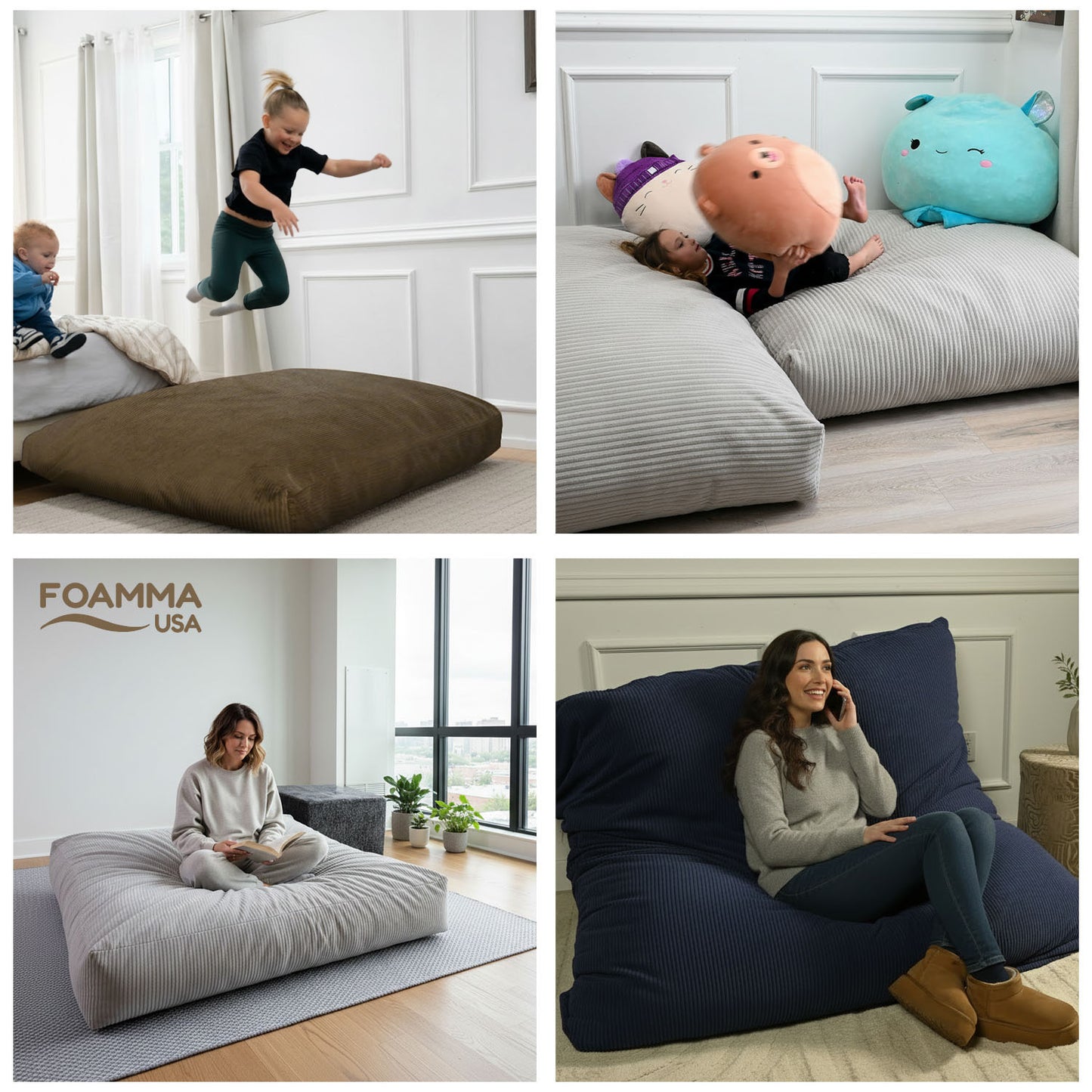 Sensory Crash Pad Light Grey with Foam Blocks for Autistic Kids, Soft & Washable Cover – Ideal for Kids & Adults to Jump, Play, Relax