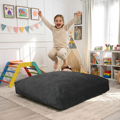 Sensory Crash Pad Charcoal Corduroy Fabric for Autistic Kids, Soft & Washable Cover – Ideal for Kids & Adults to Jump, Play, Relax