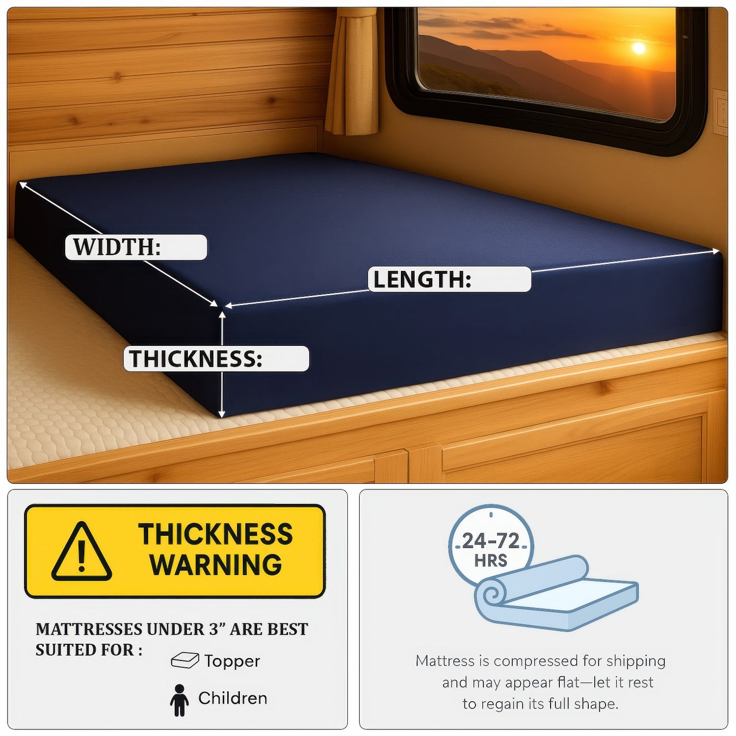 Precut Size RV Mattress with Water Resistant Zipper Cover