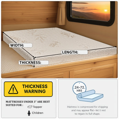 RV Precut Size Mattress with Organic Blend Zipper Water- Resistant Cover & Nonslip Base