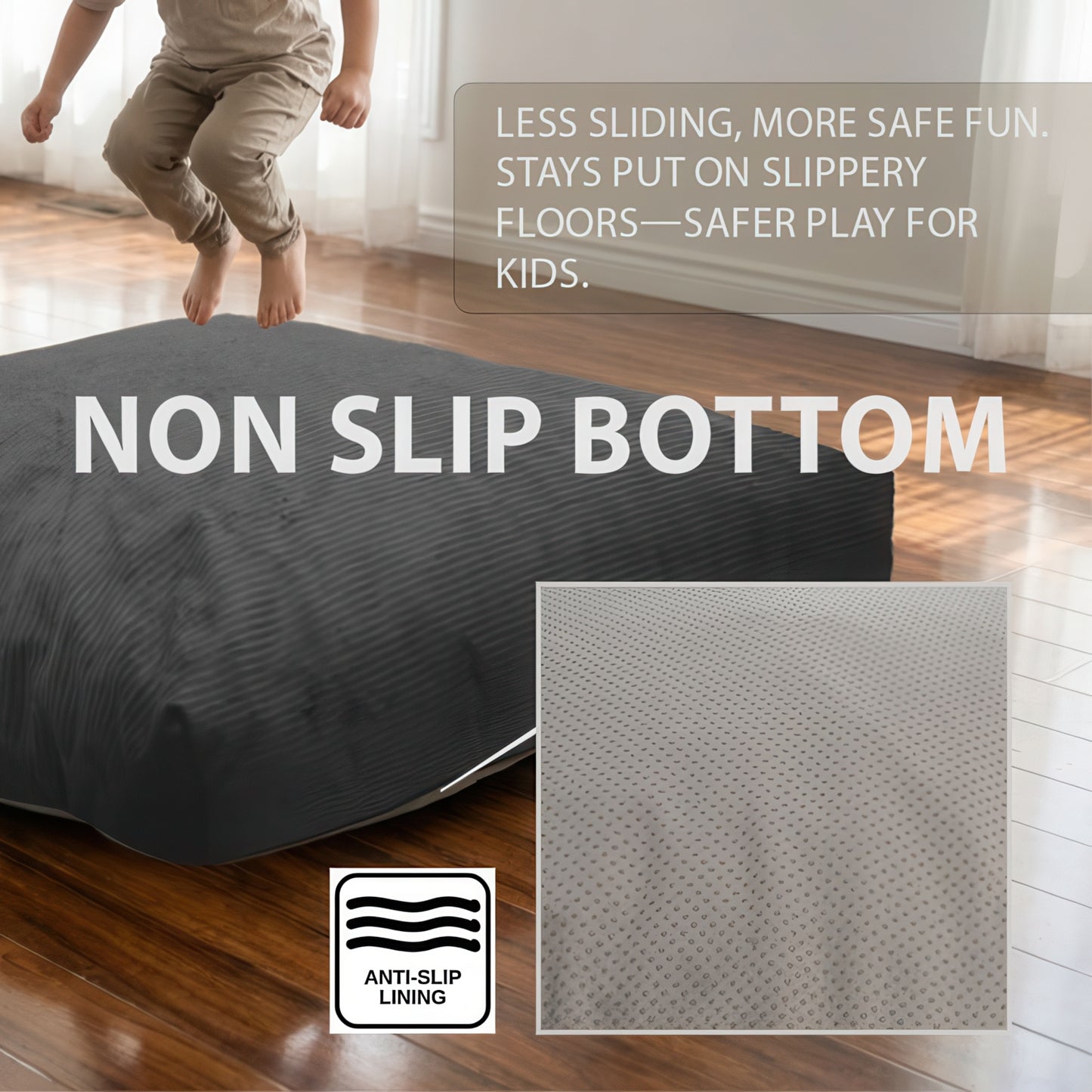 Sensory Crash Pad Charcoal Corduroy Fabric for Autistic Kids, Soft & Washable Cover – Ideal for Kids & Adults to Jump, Play, Relax