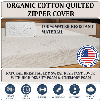 RV Precut Size Mattress with Organic Blend Zipper Water- Resistant Cover & Nonslip Base