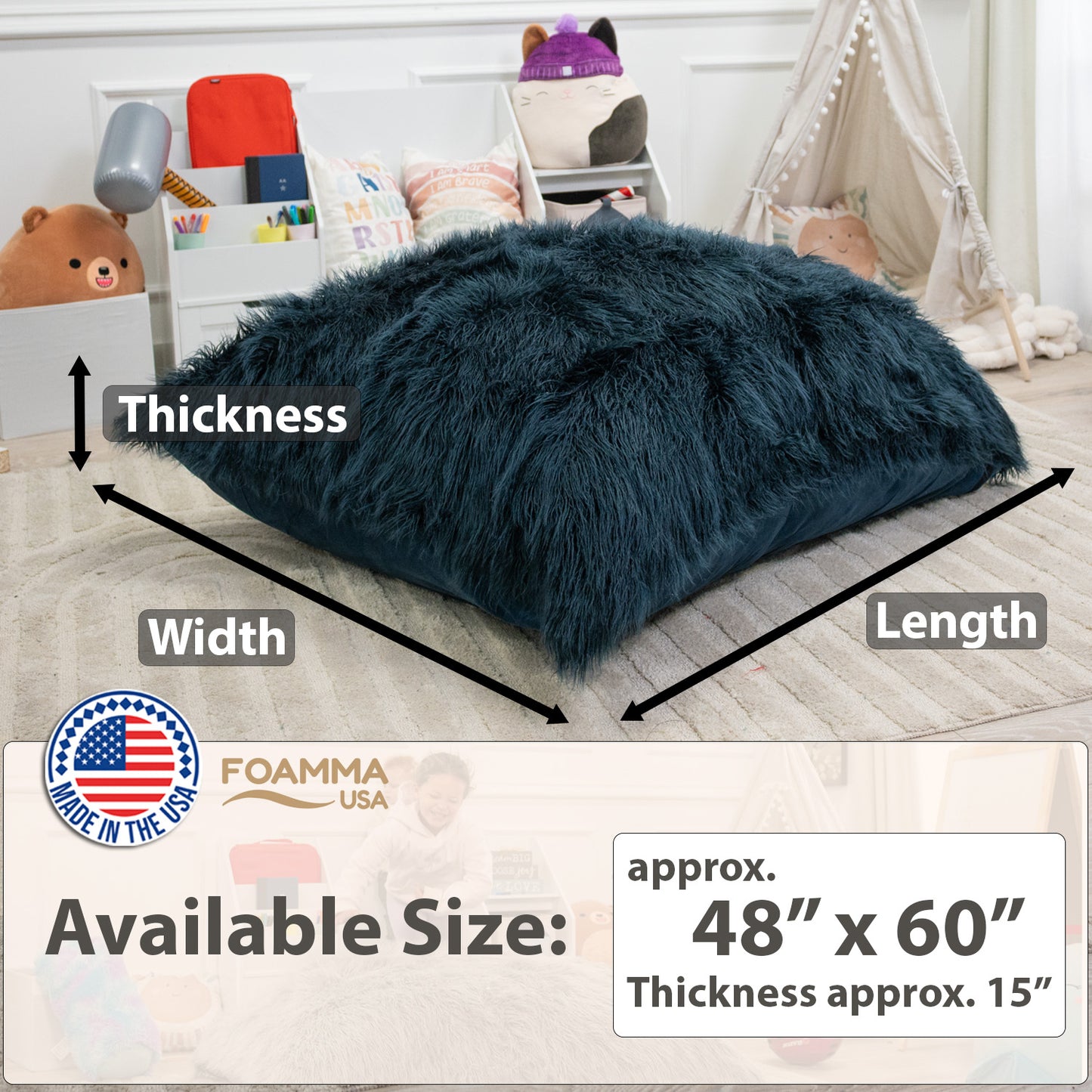 Sensory Crash Pad Long Pile Faux Fabric for Autistic Kids, Soft & Washable Cover – Ideal for Kids & Adults to Jump, Play, Relax