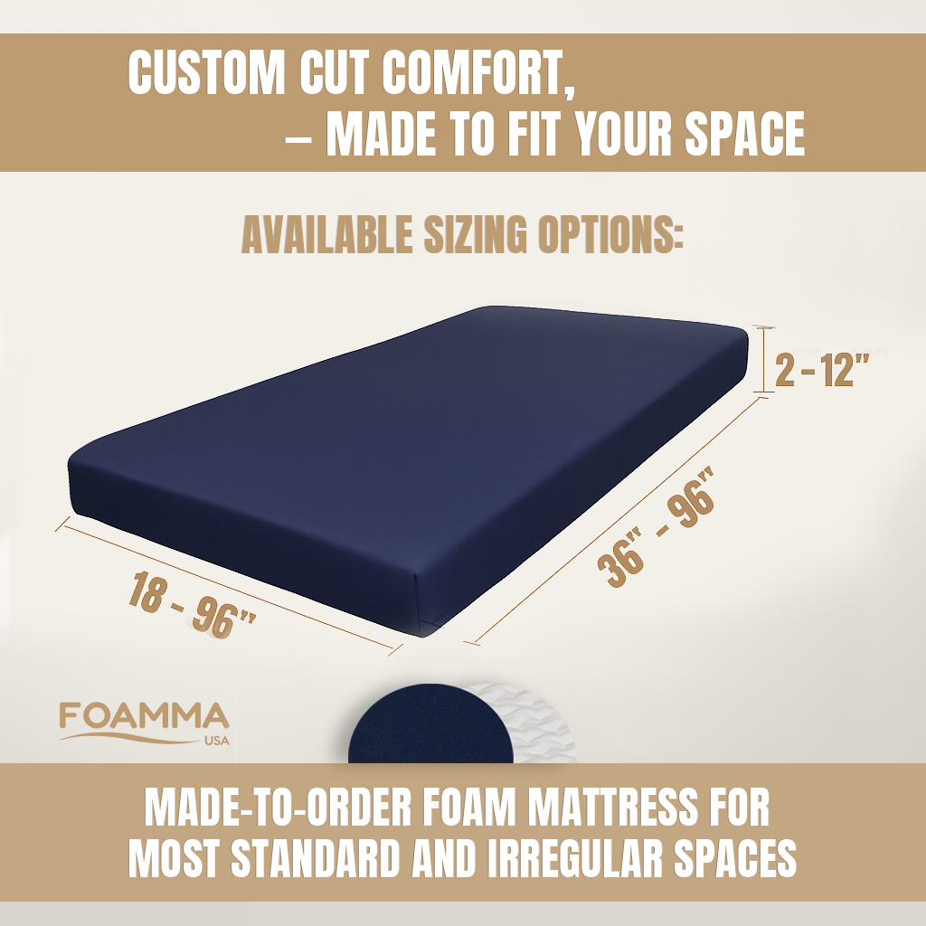 Our Core Custom Cut & Shape Navy Blue Mattress with Water Resistant Zipper Cover-Starting at $79.99
