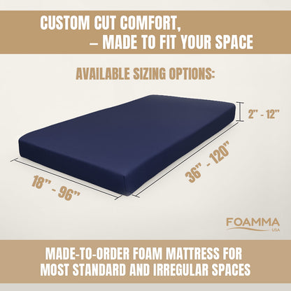 Our Core Custom Cut & Shape Navy Blue Mattress with Water Resistant Zipper Cover-Starting at $79.99