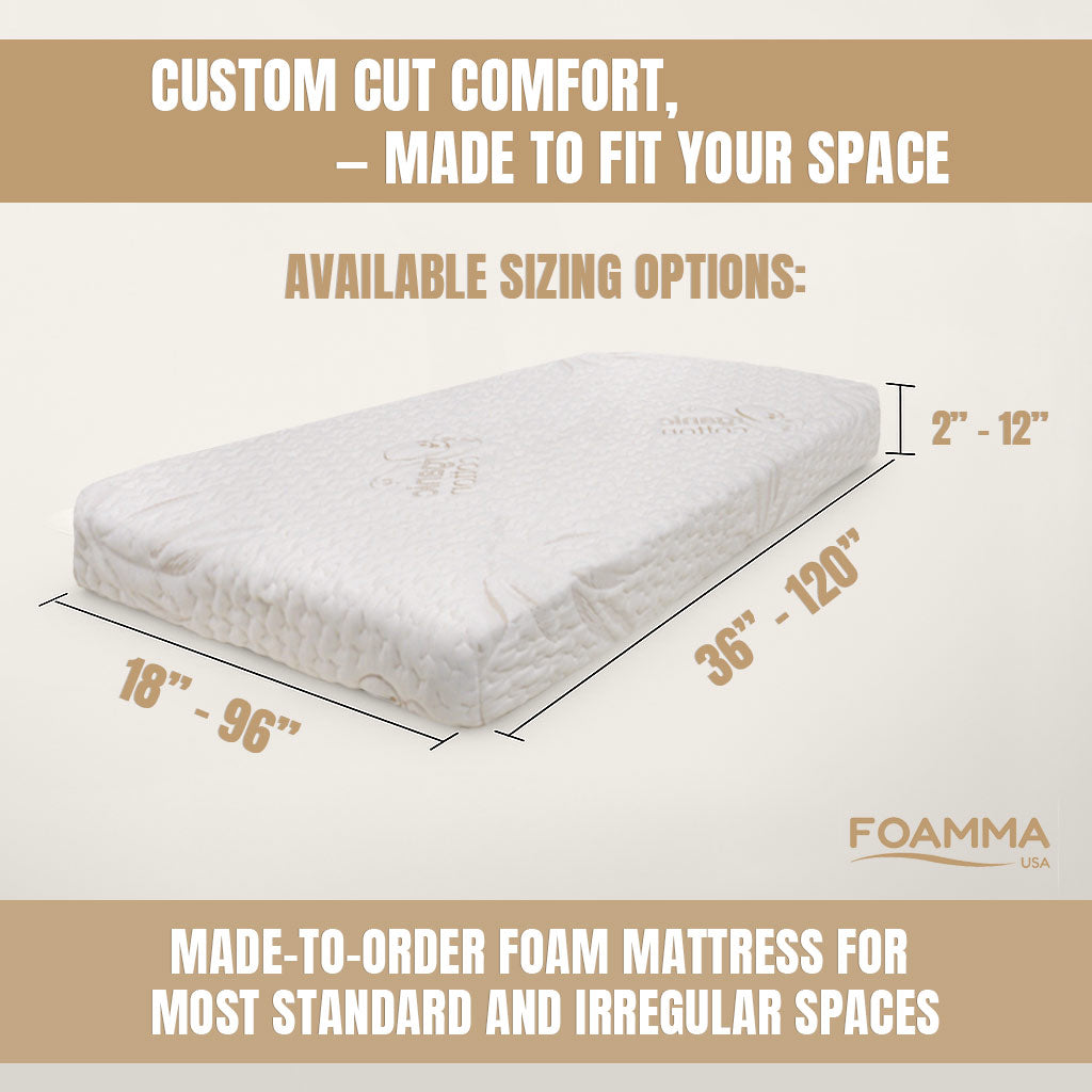 Custom Cut & Shape Quilted Mattress with Organic Blend Water Resistant Zipper Cover & Non Slip Bottom - Starting at $129.90